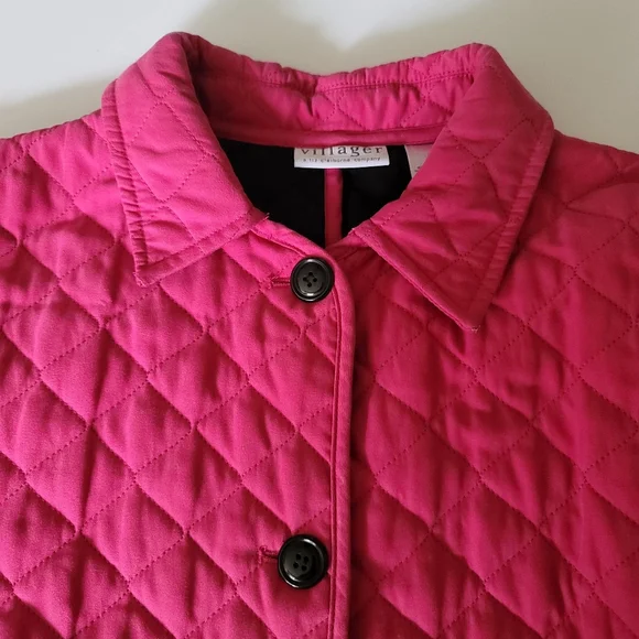 Villager by Liz Claiborne pink quilted jacket size M button front lightweight - Picture 2 of 10